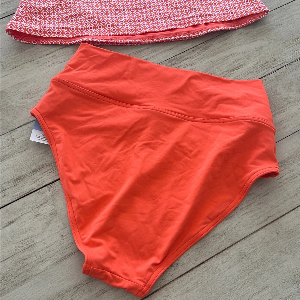 Lands' End Women's Striped Square Neck Tankini Top Orange/White/Coral Pink 6D/8
